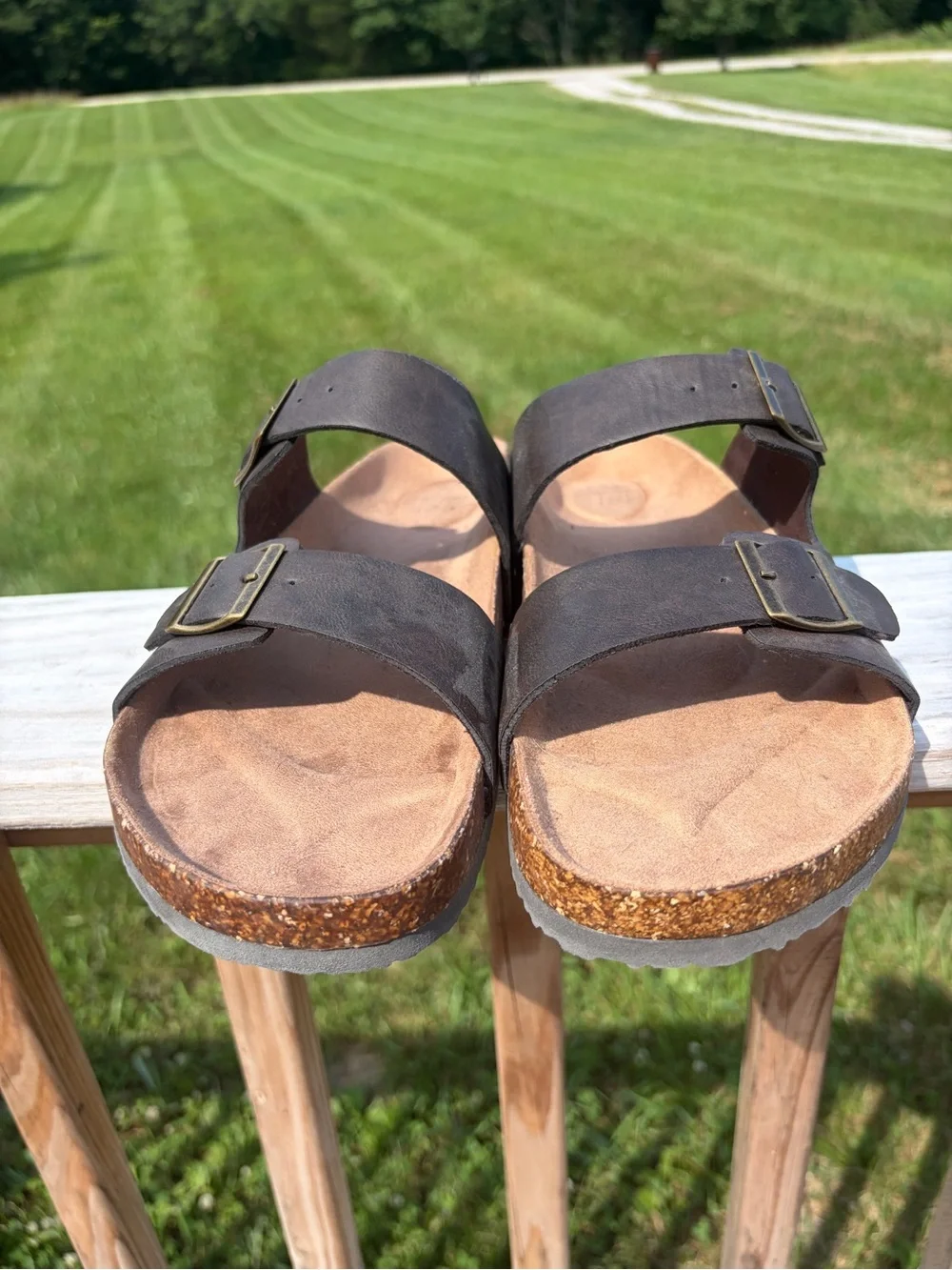 GEORGE MENS  STRAP SANDALS Cork Outsole Brown Sz 12 Beach Resortwear Vacation